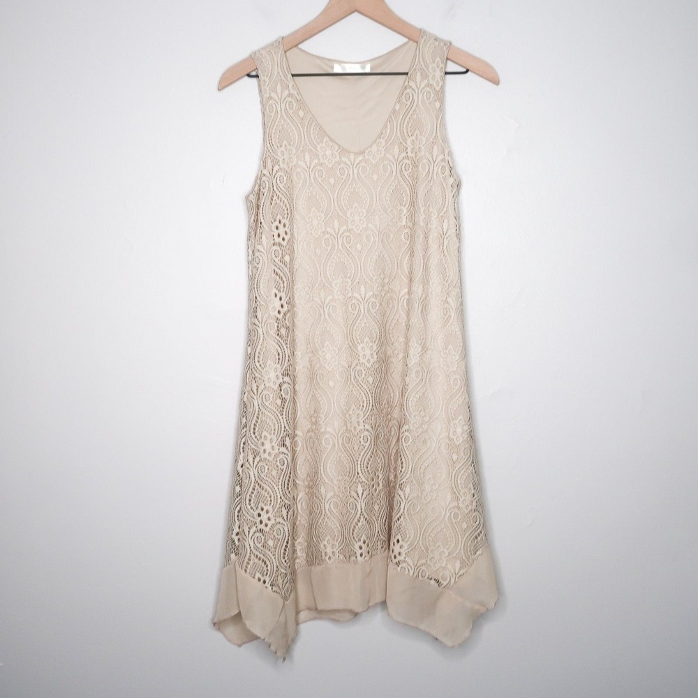 Allum Womens Mini Dress Small Beige Cream Lace Paisley Sleeveless Event Brunch